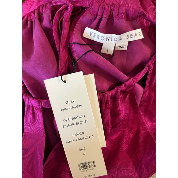 NWT Veronica Beard Sionne Blouse Bright Magenta Cutout Neck Silk Blend SIZE 8 - Picture 3 of 8